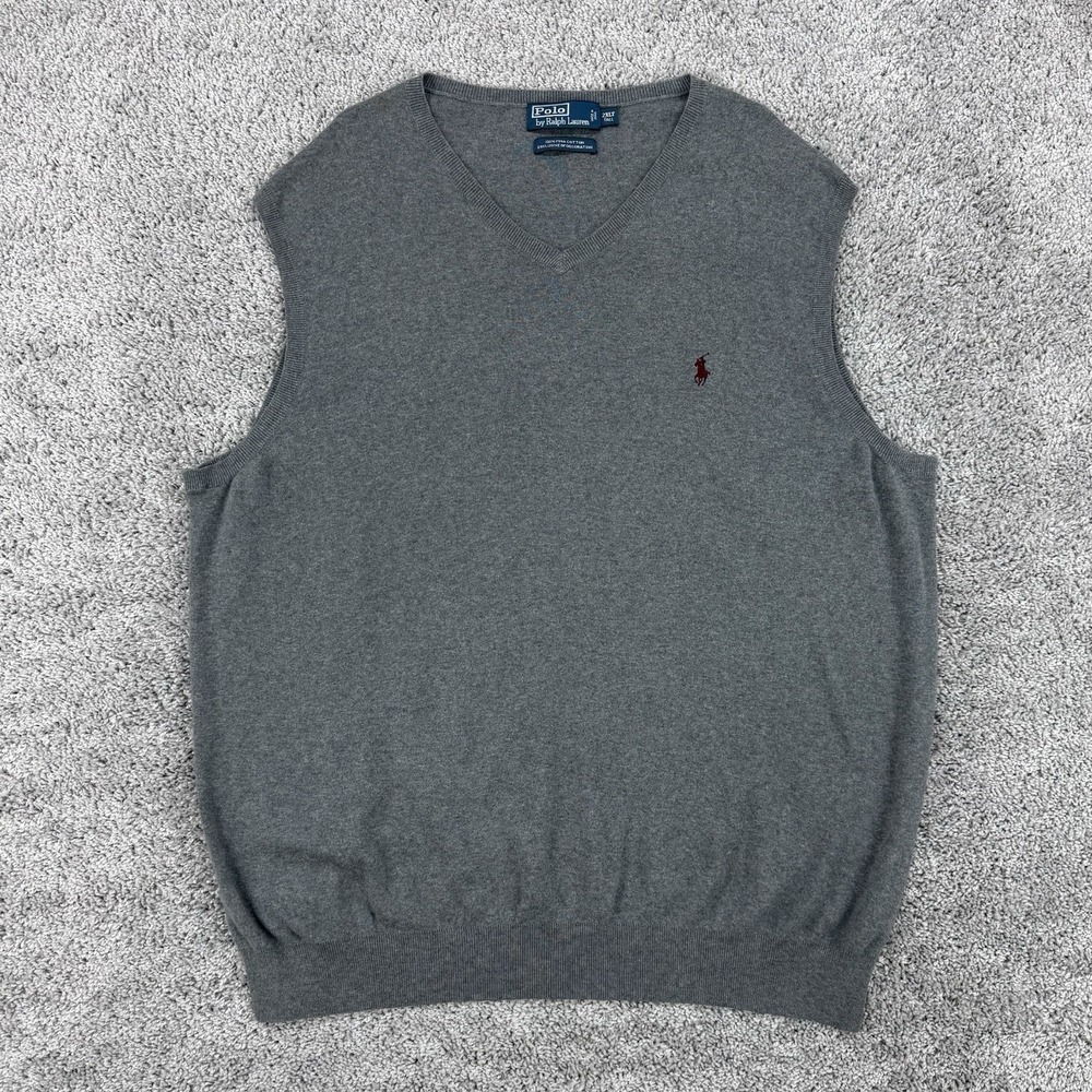 Polo Ralph Lauren Sweater Vest Men's 2XLT Gray 100% Pima Cotton Old Money